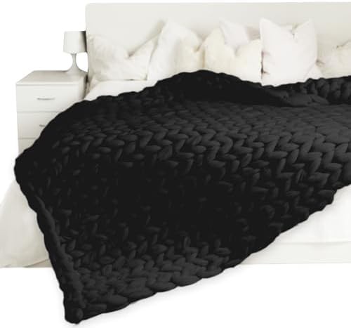 Black chunky knit chenille weighted throw
