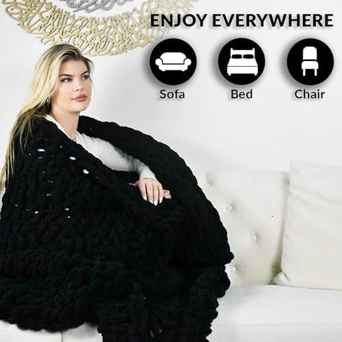 Black chunky knit chenille weighted throw — photo 3