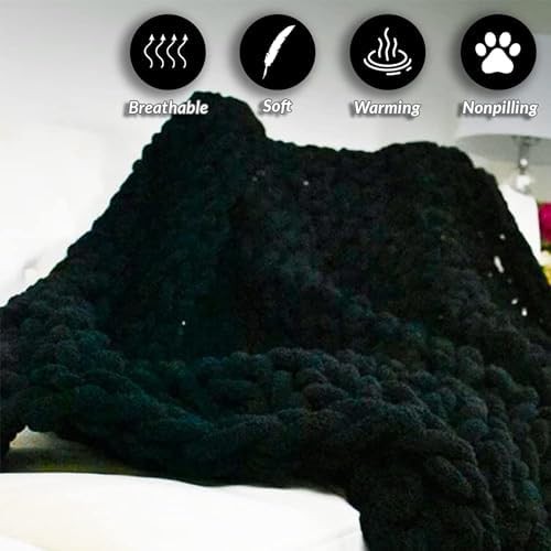 Black chunky knit chenille weighted throw — photo 4