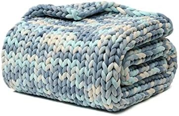 Light blue tie-dyed knitted throw 10 lbs