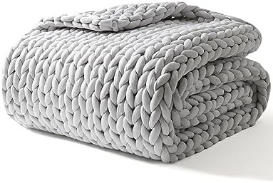 Silver grey chunky yarn knitted throw 10 lbs