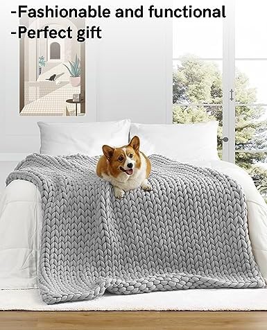 Silver grey chunky yarn knitted throw 10 lbs — photo 4