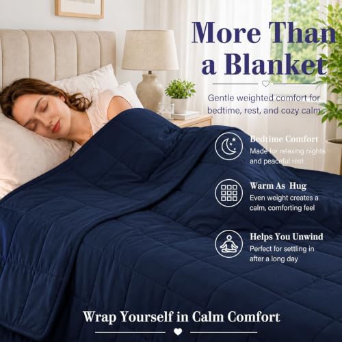 Twin size navy blue microfiber weighted blanket — photo 3
