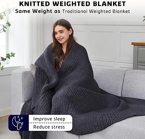Dark grey knitted chunky heavy blanket — photo 3