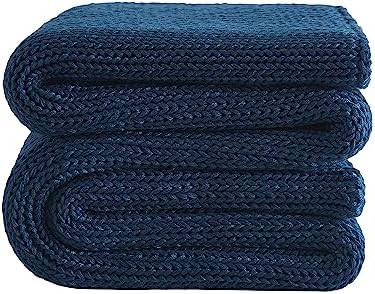 Navy blue knitted chunky throw blanket