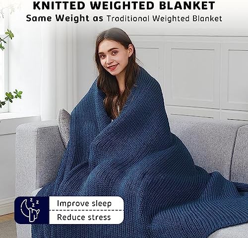 Navy blue knitted chunky throw blanket — photo 3