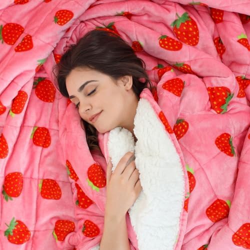 Pink strawberry twin sherpa blanket 15 lbs — photo 4