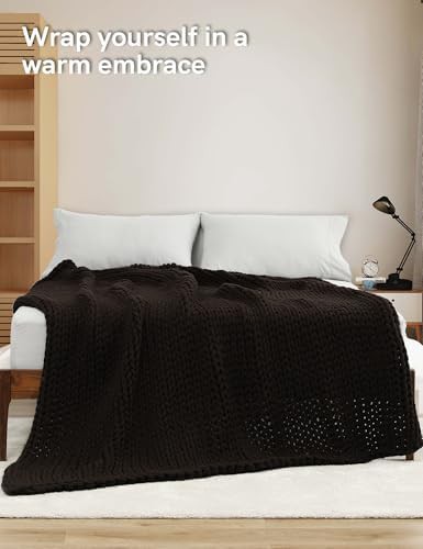 Chocolate brown knitted cotton throw 15 lbs — photo 3