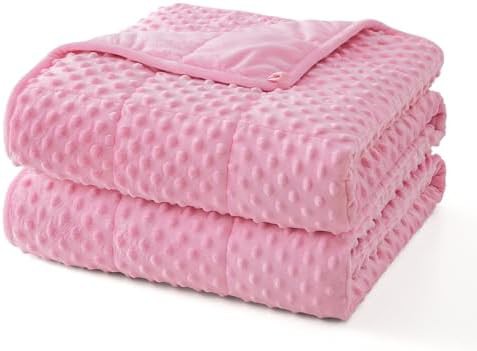 Pink 20 lbs minky dots weighted throw blanket