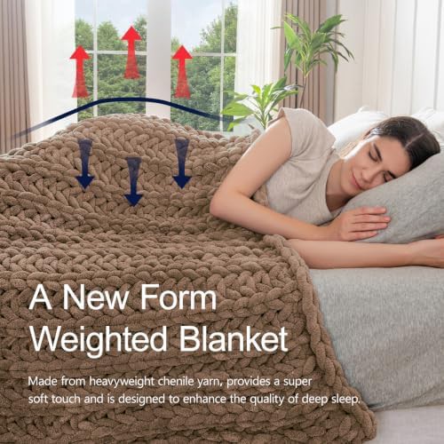 Brown chunky knit weighted blanket 15 lb — photo 3