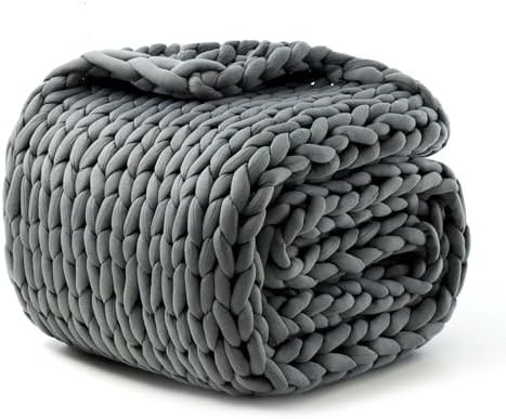 Dark grey hand-knit cotton blanket 8 lbs