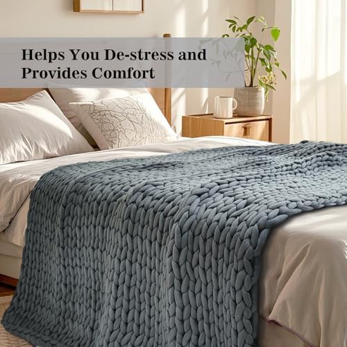 Dark grey hand-knit cotton blanket 8 lbs — photo 4