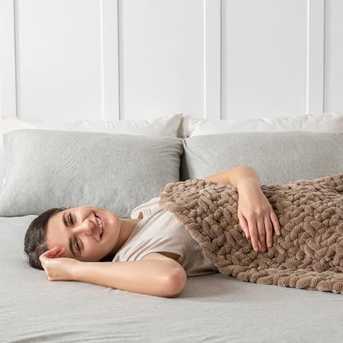 Brown chunky knit weighted blanket 7 lb