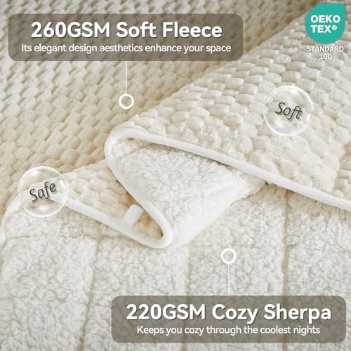 Cream white jacquard sherpa blanket 15 lbs — photo 5