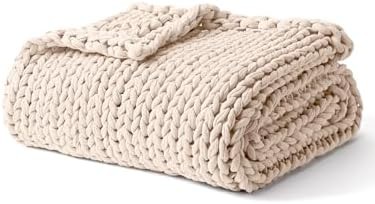 Cream cotton chunky knitted throw 10 lbs