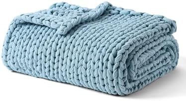 Sky blue chunky knitted lap blanket 5 lbs