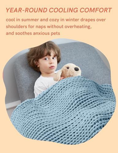 Sky blue chunky knitted lap blanket 5 lbs — photo 5