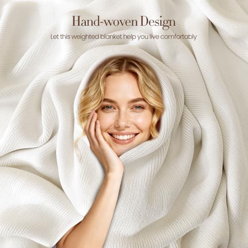 White chunky knit cotton weighted blanket 16 lbs — photo 3