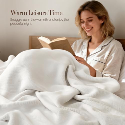 White chunky knit cotton weighted blanket 16 lbs — photo 5