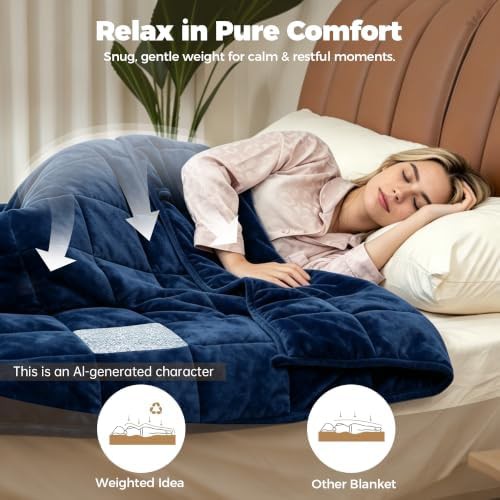 Blue velvet twin weighted blanket with glass beads — photo 3