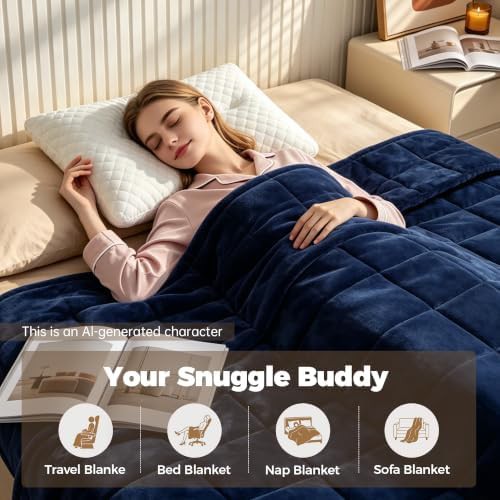 Blue velvet twin weighted blanket with glass beads — photo 5